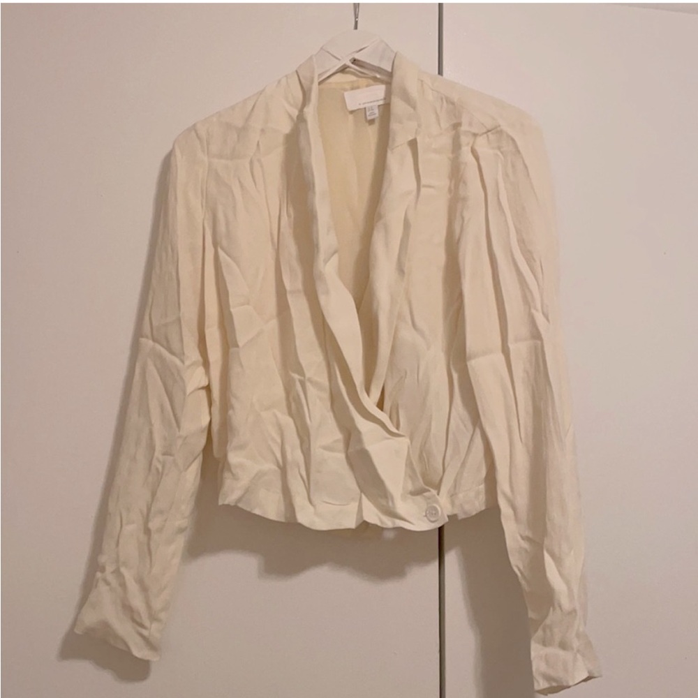 Anthropologie Cream Wrap Top
